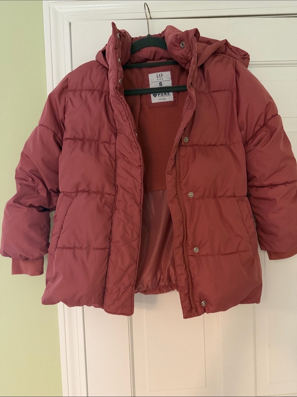 GAP Kids Hooded Puffer Jacket in Dusky Rose